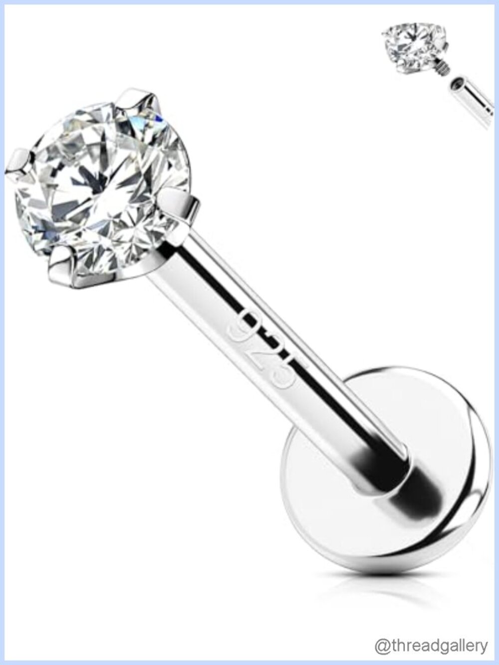 OUFER 925 Sterling Silver Flat Back Stud Earrings 16G Helix Cartilage Piercing